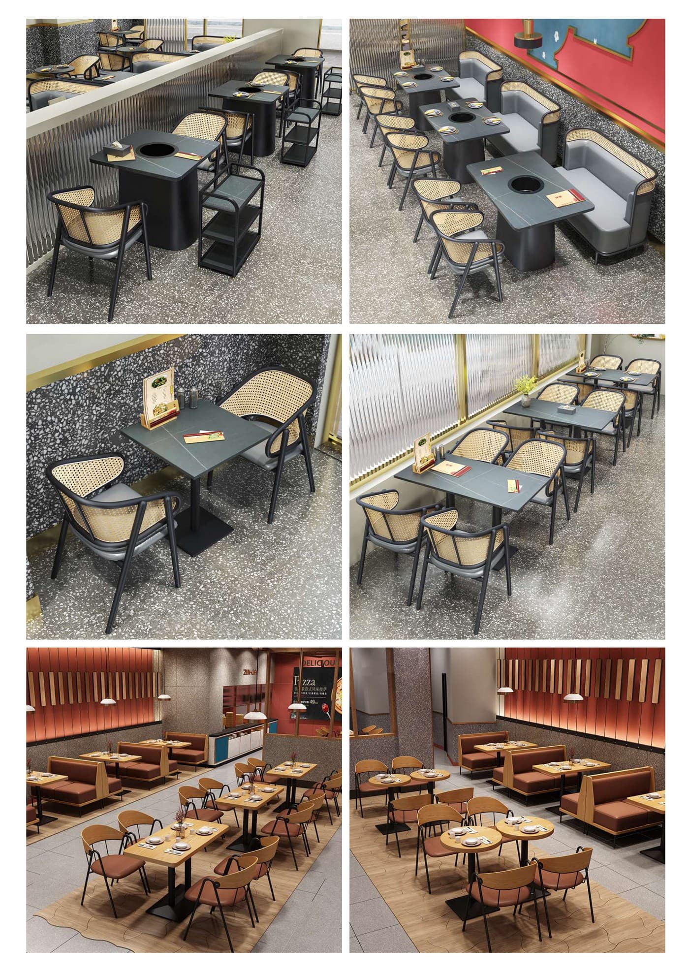 Warm tone restaurant with custom rattan furniture